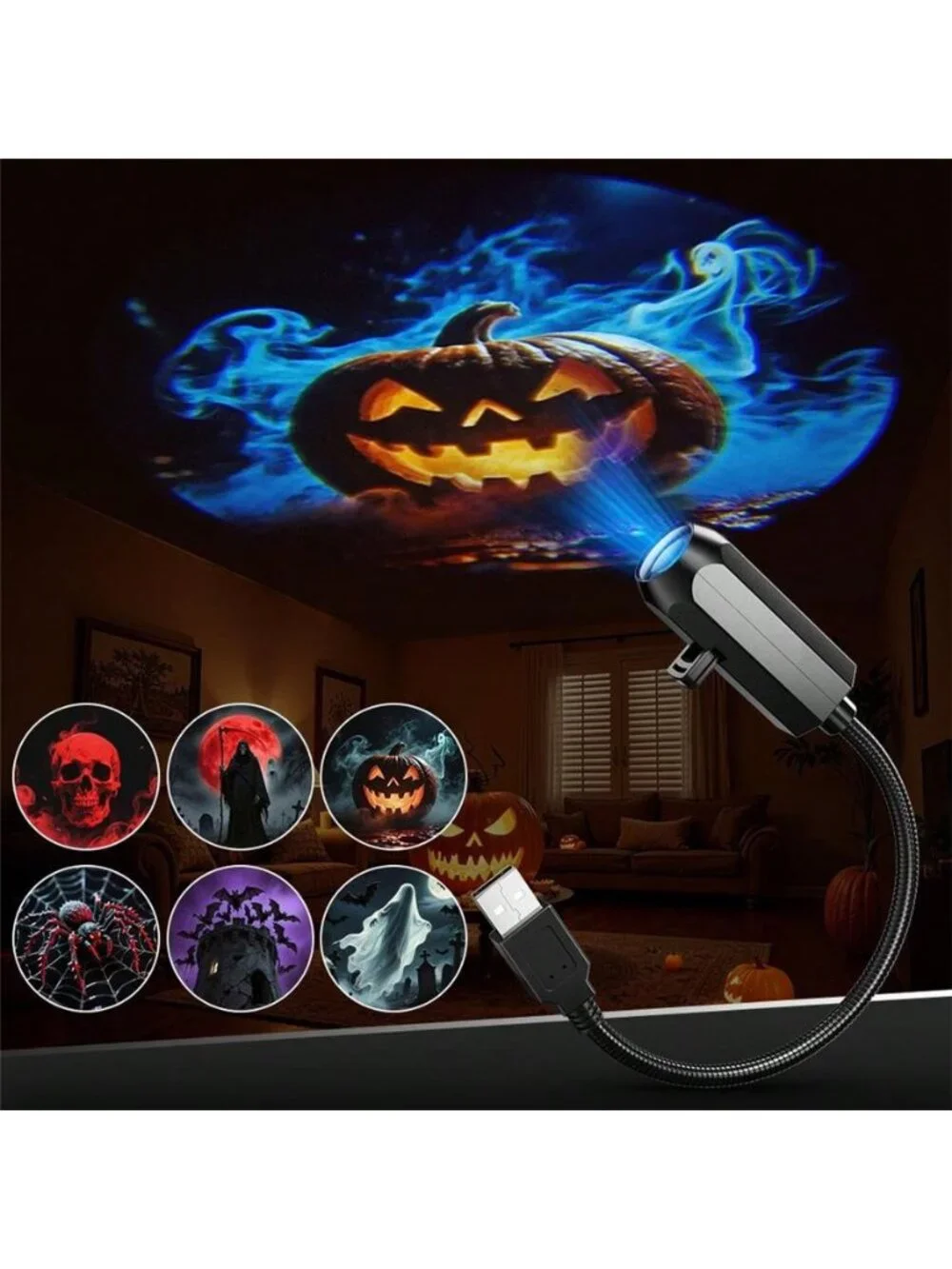 Halloween Projector, 6 Patterns USB Halloween Projector Lights, Background